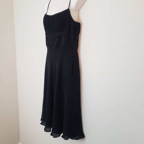 Ann Taylor Vintage Dress 6 Black Silk Beaded Elegant Formal Dark Fairy Whimsy - Picture 7 of 12